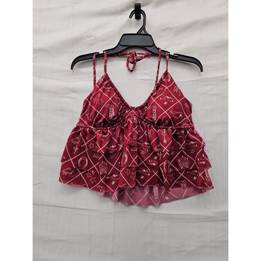Wild Fable Womens Western Print Cami Top Red Polyester Casual Size Medium